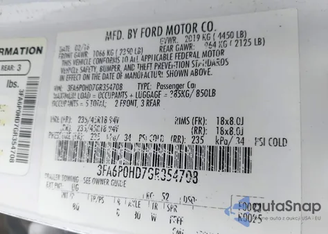 2016 Ford Fusion Se z USA, uszkodzony, nr VIN 3FA6P0HD7GR354708